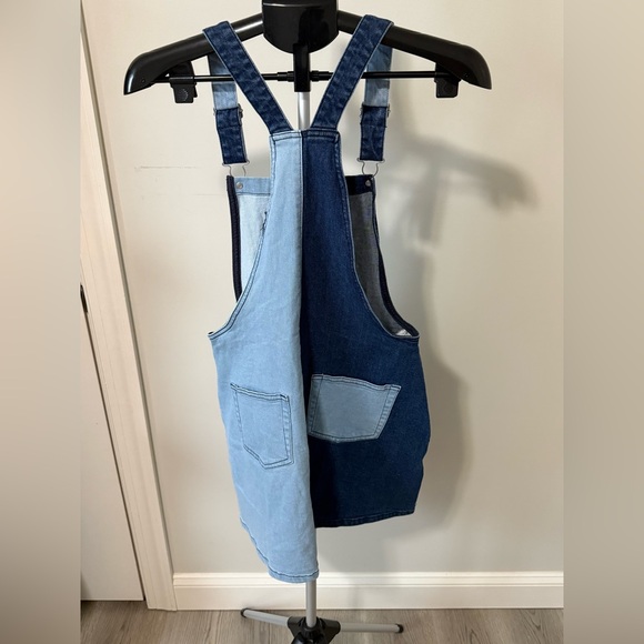 Her Universe Disney Mickey Mouse Blue Stretch Denim Overalls Sz Small - Picture 2 of 8